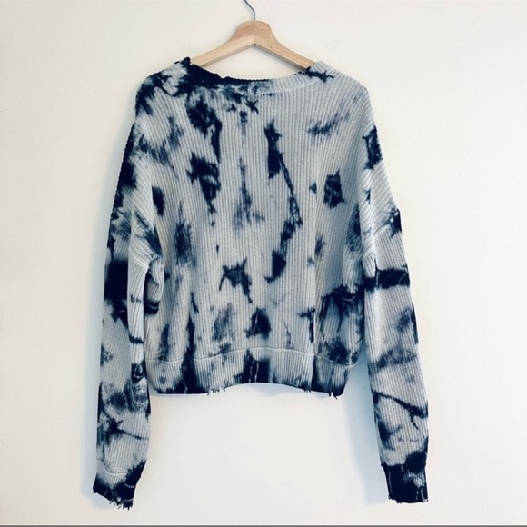Pistola Eva Tie-Dye Oversized Cropped Slouch Sweater In Black Storm Size Medium - Picture 2 of 8